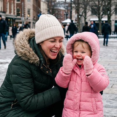 Moufle bébé rose maman sourire