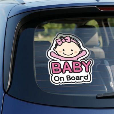 bebe a bord fille vitre voiture bleu