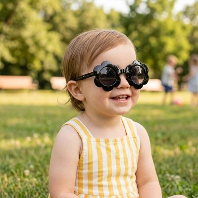 bebe Lunettes soleil noir fille robe lignes jaunes