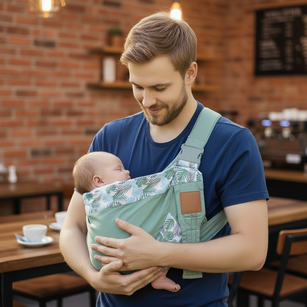 bebe porte en echarpe mint papa table