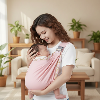 bebe porte en echarpe rose maman