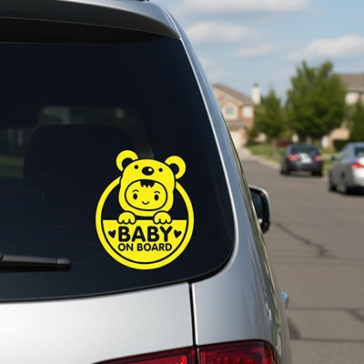 bébés à bord jaune voiture grise