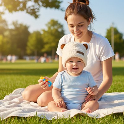 bonnet bebe beige maman couverture