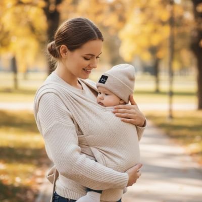 bonnet bébé beige portage maman
