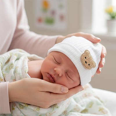 bonnet bébé blanc main maman