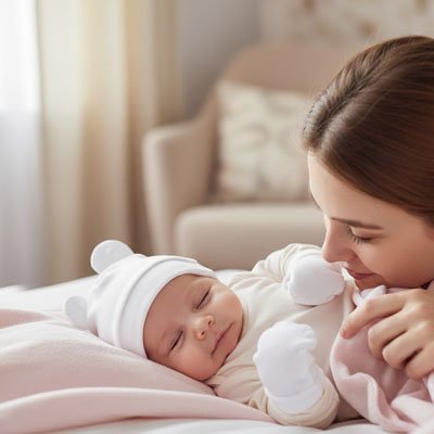 bonnet bebe blanc regard maman