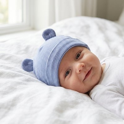 bonnet bebe bleu éveil lit