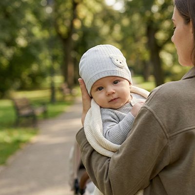 bonnet bébé bleu maman curieux
