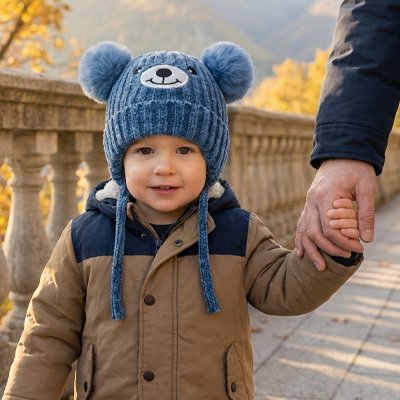 bonnet bébé bleu pont main