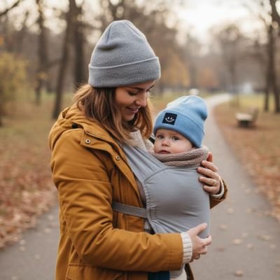 bonnet bébé bleu portage maman