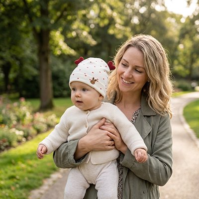 bonnet bebe coeurs bras maman