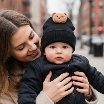 bonnet bébé noir bras maman 