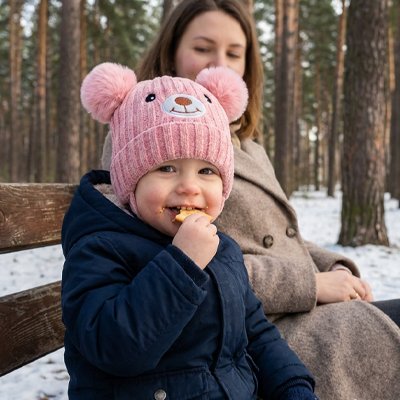 bonnet bébé rose banc parc biscuit