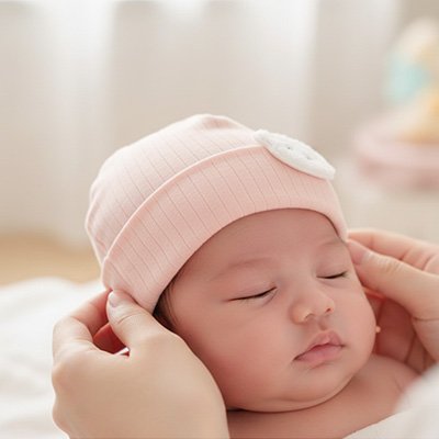 bonnet bébé rose maman installe