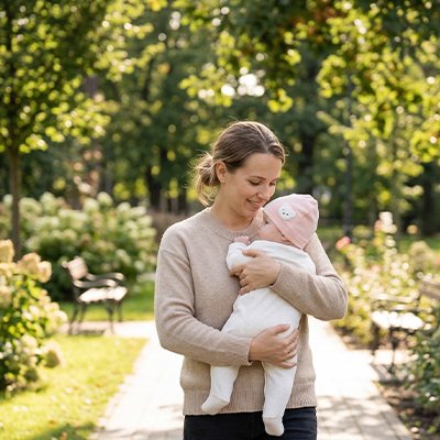 bonnet bébé rose maman sentier