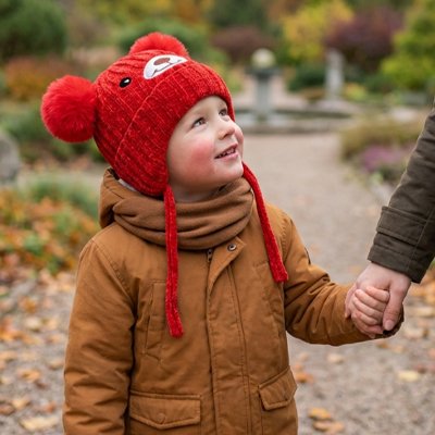 bonnet bébé rouge sentier main