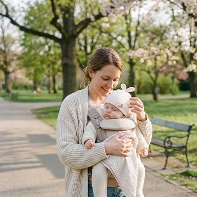 bonnet pour bebe rose bras maman endormi