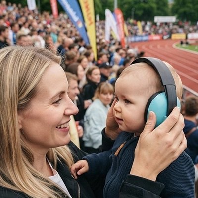 Casque anti bruit bébé bleu maman course