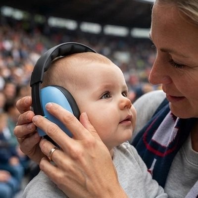 Casque anti bruit bebe bleu maman stade