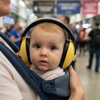 Casque anti bruit bebe jaune aéroport