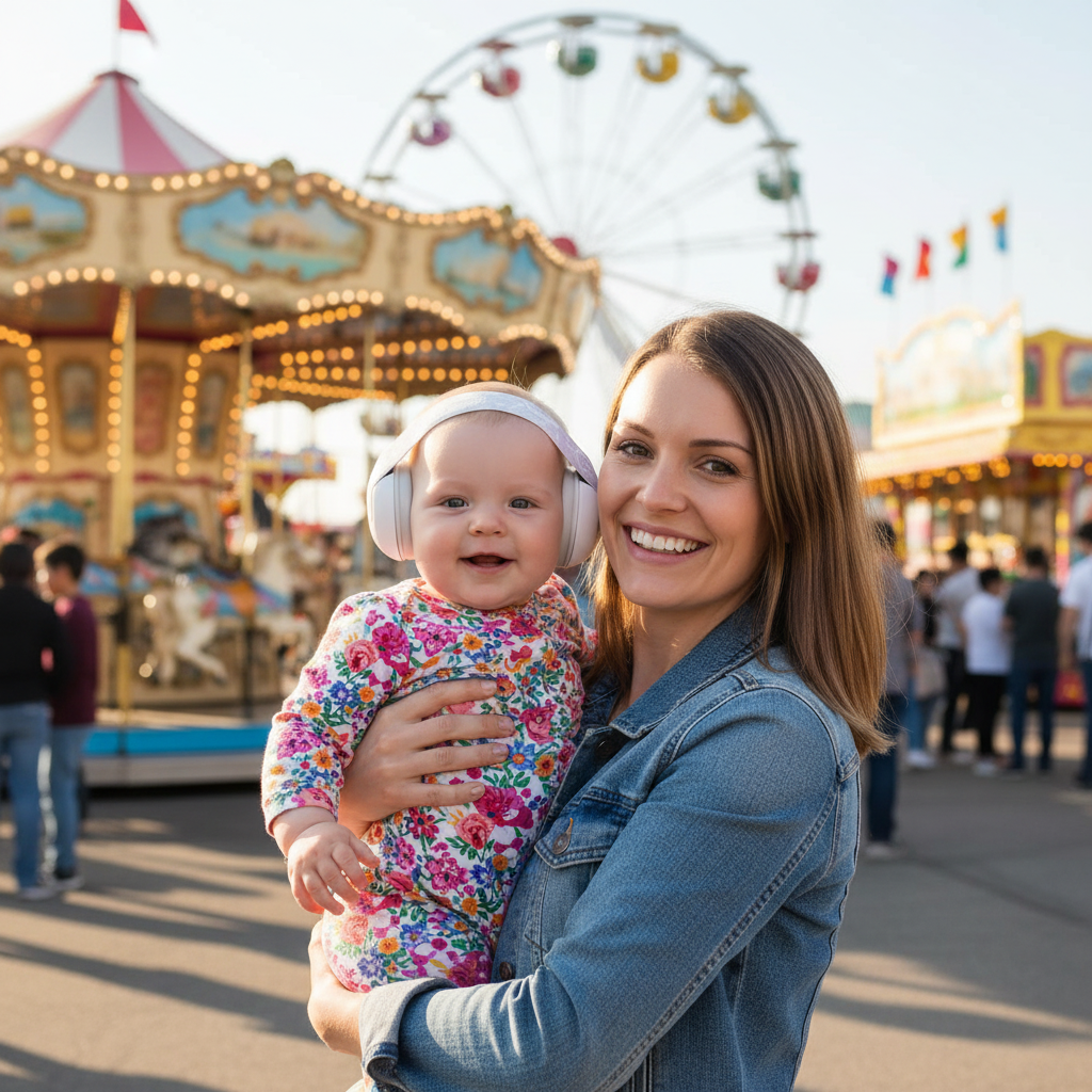 casque anti bruit bébé maman fête foraine
