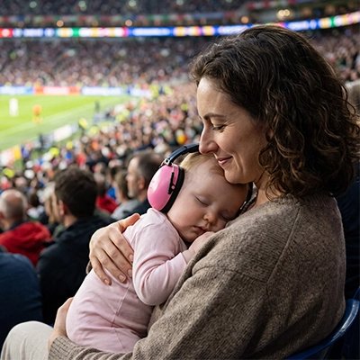 Casque anti bruit bébé rose maman endormi stade