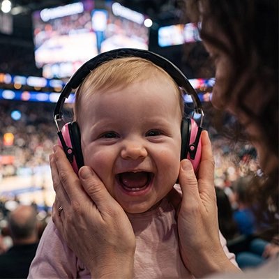 Casque anti bruit bébé rose sourire hockey