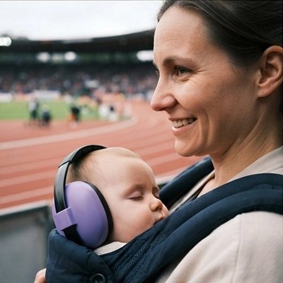 Casque anti bruit bebe violet maman course pied