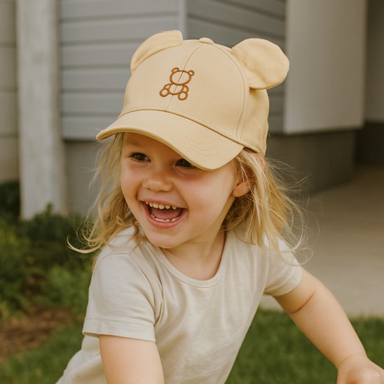 casquette bébé beige fille sourire