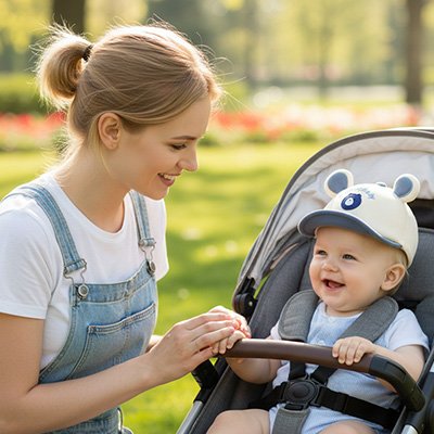 casquette bebe beige maman poussette