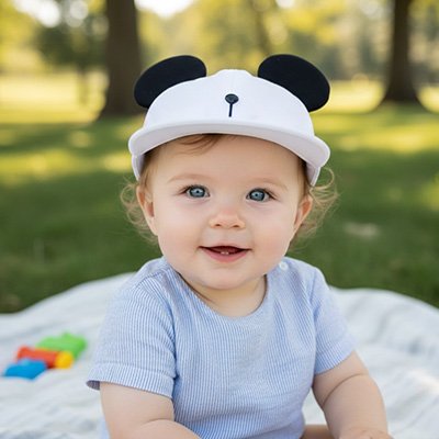 casquette bébé blanche couverture gazon