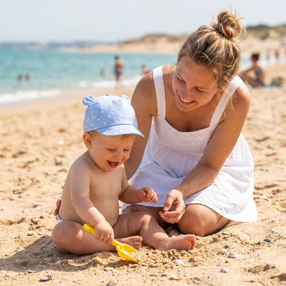 casquette bebe bleu maman plage