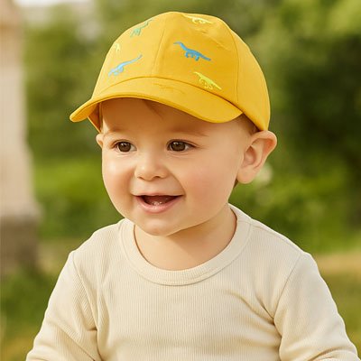 casquette bebe jaune chandail beige