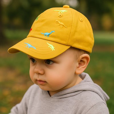 casquette bebe jaune chandail gris
