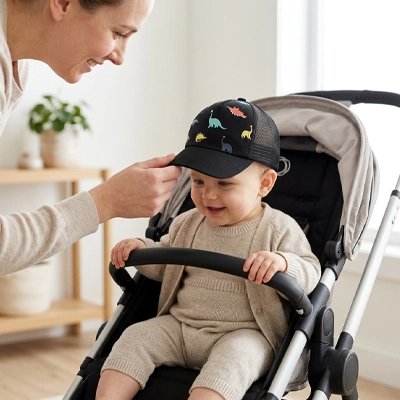 Casquette bebe noir poussette