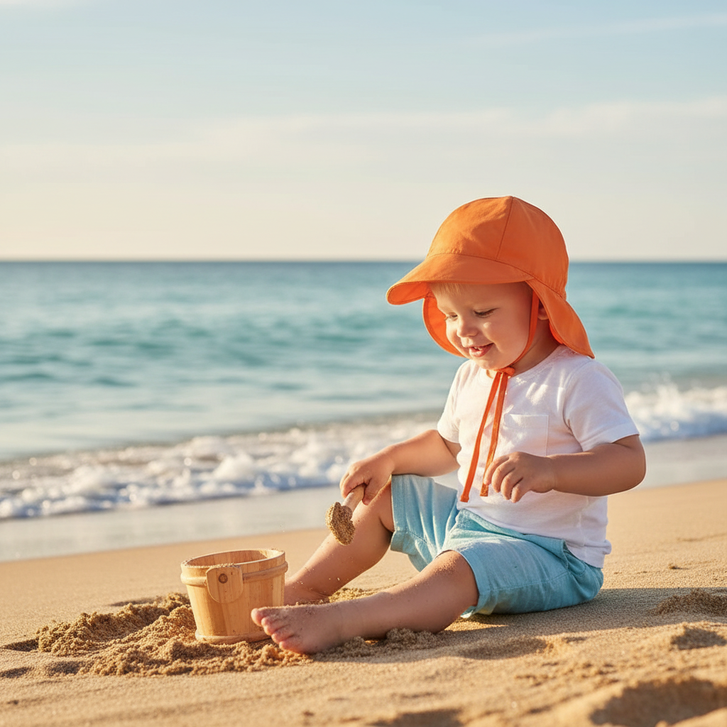 casquette bebe orange plage