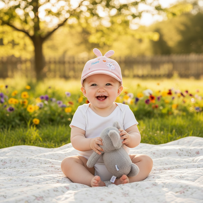 casquette bébé rose fille couverture éléphant