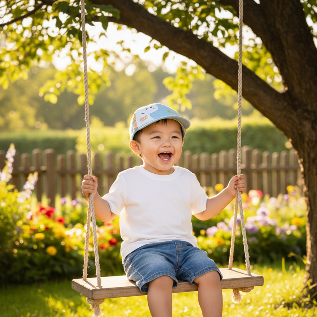 casquette pour bebe bleu garçon balançoire