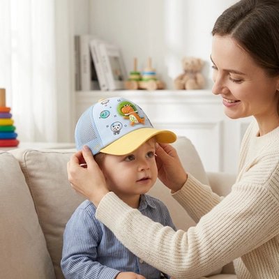 casquette pour bebe maman bleu & jaune divan