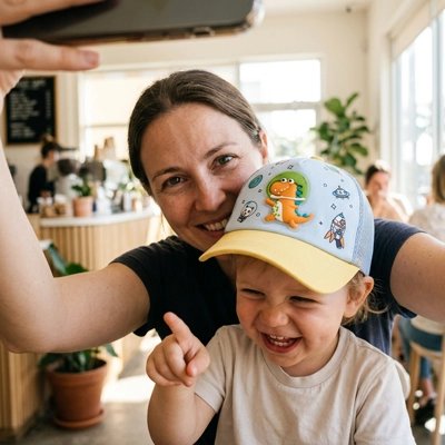 casquette pour bebe maman bleu & jaune photo