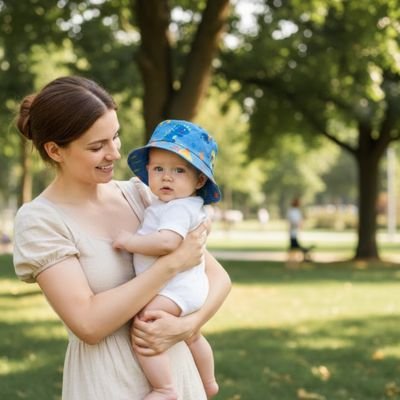 chapeau anti uv bébé dinosaure maman arbres