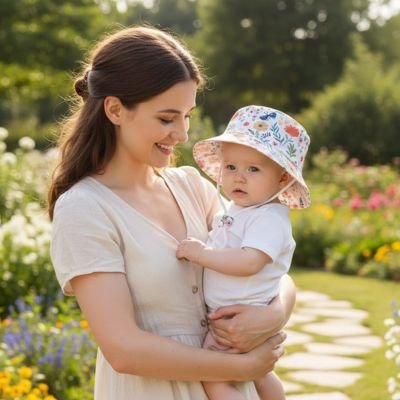 chapeau anti uv bébé fleur maman jardin