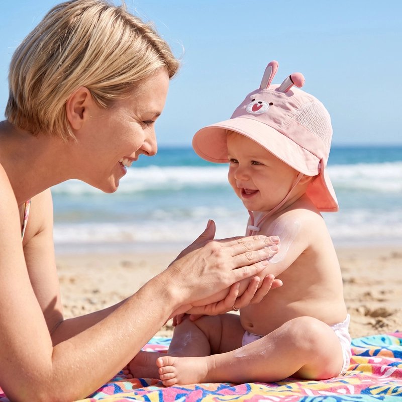 chapeau anti uv bébé rose maman plage
