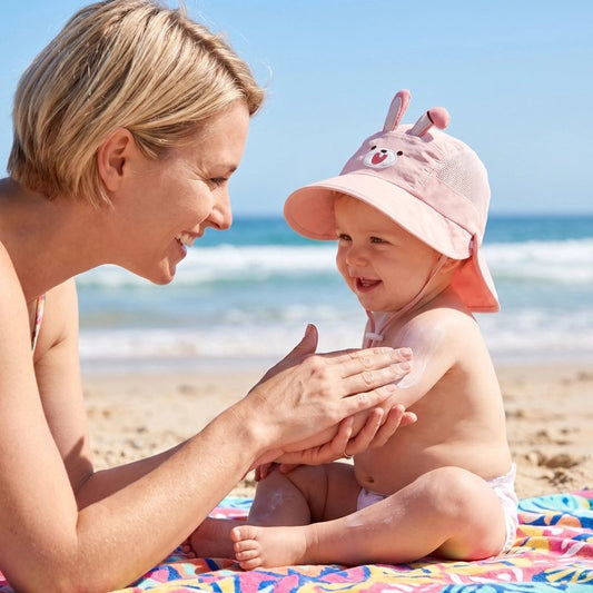 chapeau anti uv bébé rose maman plage