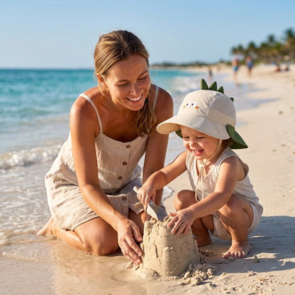 chapeau bebe beige maman plage chateau sable