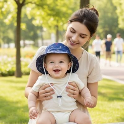 chapeau bebe bleu maman parc