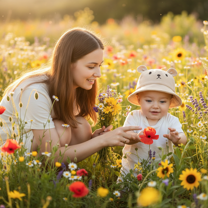 chapeau bebe camel maman champs fleurs
