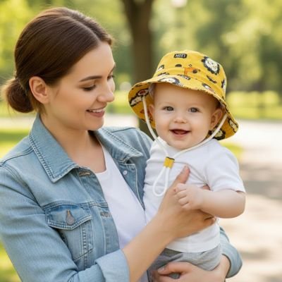 chapeau bebe jaune maman parc