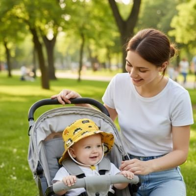 chapeau bebe jaune maman poussette
