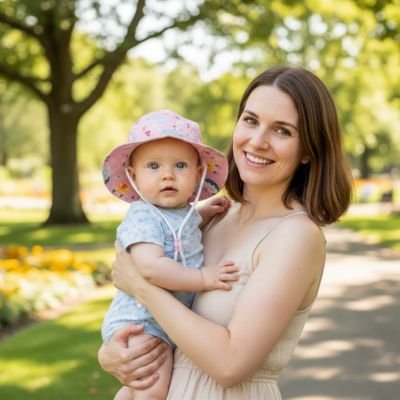 chapeau bebe rose maman parc